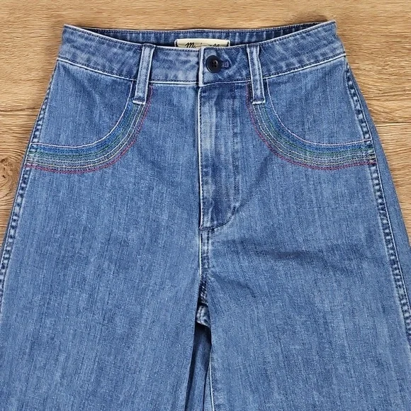 Madewell Emmett Rainbow Stitched Edition Medium Wash Wide Leg Crop Jean - Picture 5 of 16